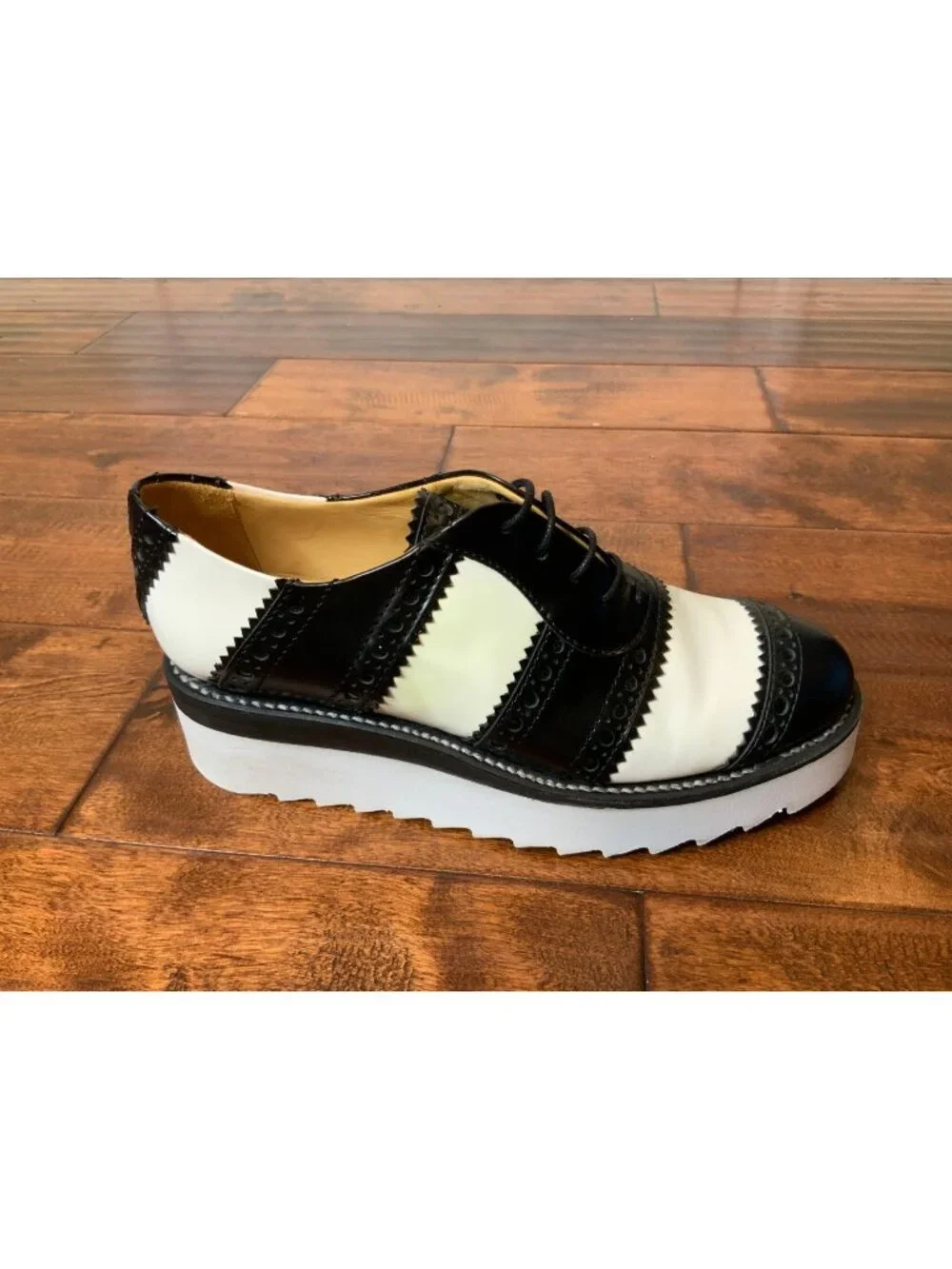 The Office of Angela Scott Leather Striped Platform Derby Shoes, Size 8 | 38